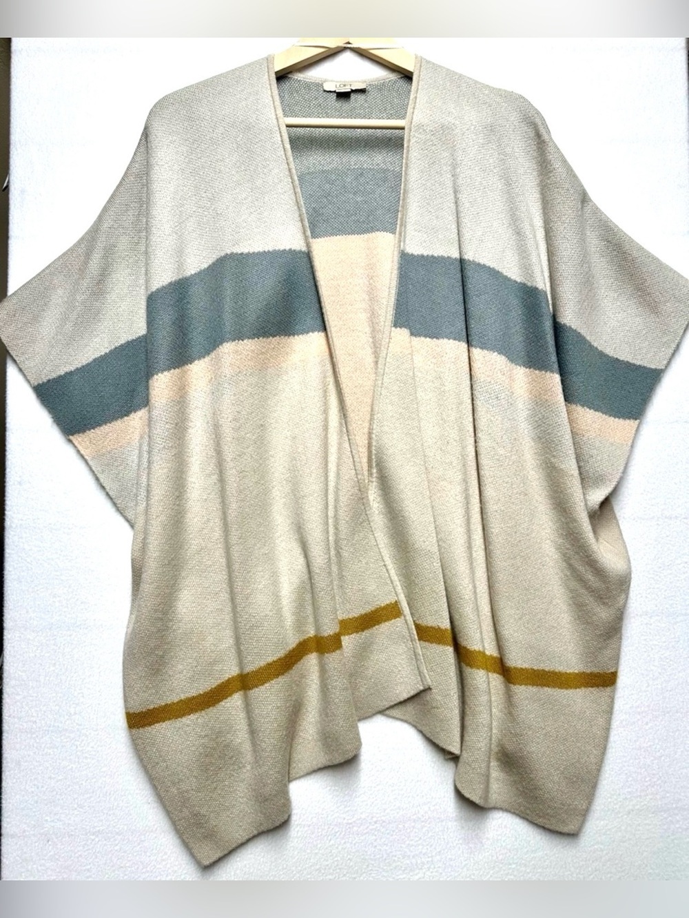 LOFT M/L Colorblock Poncho Cardigan Cape Sweater Open Front Oversized Knit
